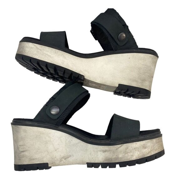 TIMBERLAND Women Platform Size 8 Black Koralyn Buckle Wedge Leather Sandals - Picture 6 of 13